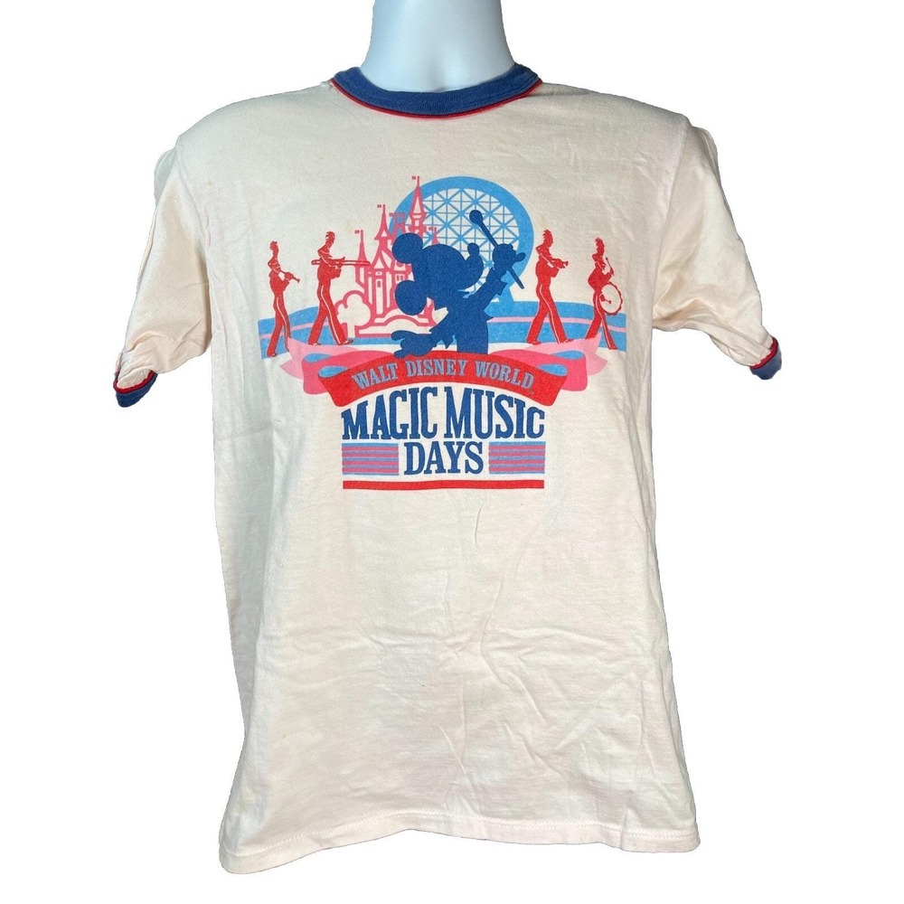 Vintage 80s Walt Disney World Magic Music Days T Shirt Ringer Mickey Mouse Large